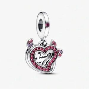 S925 Sterling Silver Devil Heart Double Dangle Charm - NWT